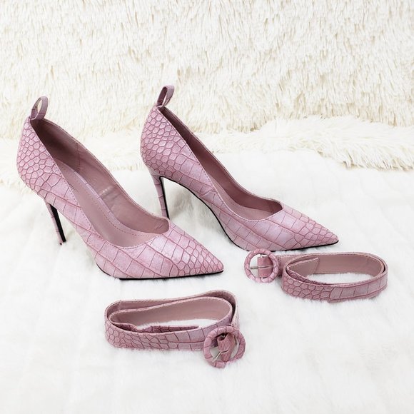 Lilac Snake Removable ankle strap Pumps High Heels - Picture 5 of 14